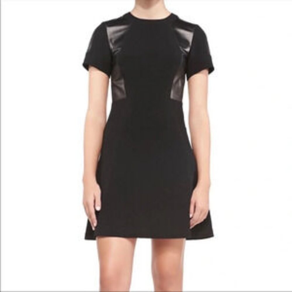 Rebecca Taylor Black Fit & Flare Dress – Lamb-Leather Trim, Size 6